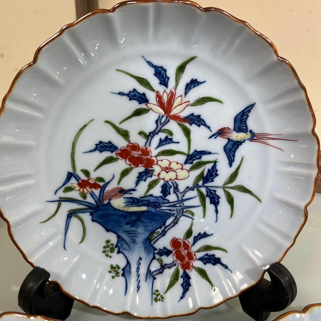 源右衛門　染錦花鳥紋　銘々皿3枚