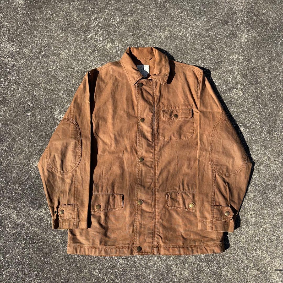 90s OLD GAP リネンジャケット カバーオール ブラウン 白タグ