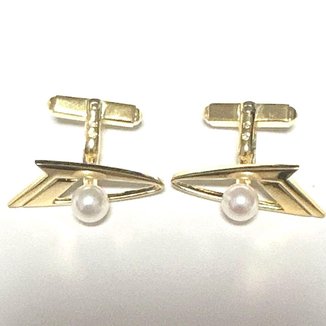極美品　MIKIMOTO　ミキモト　カフス　メッキ　パール約6mm　ゴールド