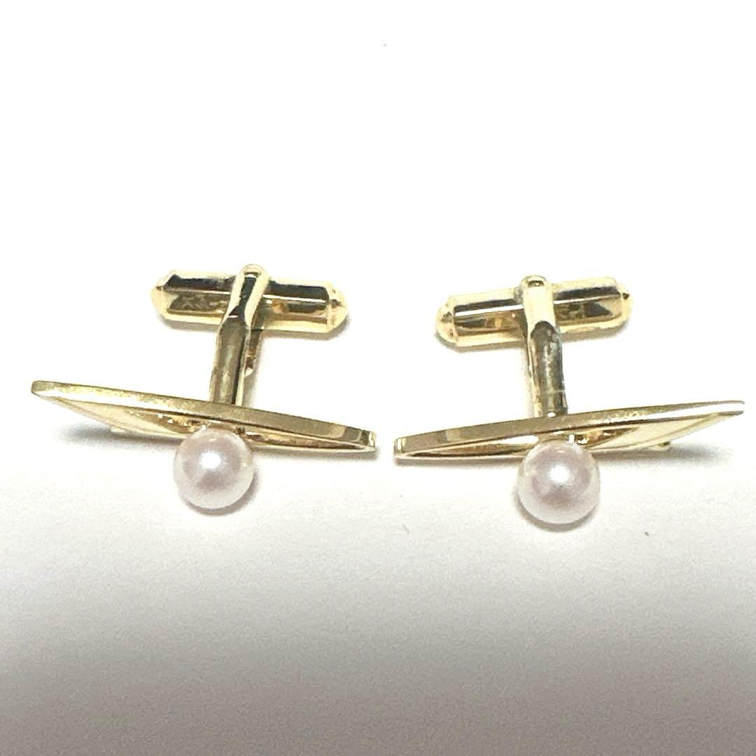 極美品　MIKIMOTO　ミキモト　カフス　メッキ　パール約6mm　ゴールド