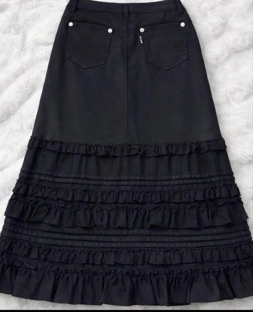 【美品】ピンクハウス♡PINK HOUSE ブラックデニム 段々フリルスカート