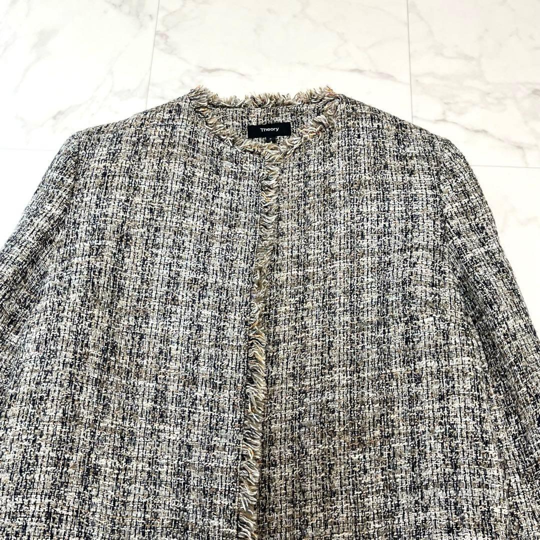 theory 2020SS 華やかミックスツイード　ノーカラーコート　P