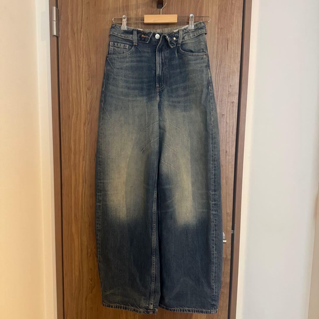 完売品 ZARA TRF ミッドライズ折り返しウエストデニムパンツ 32