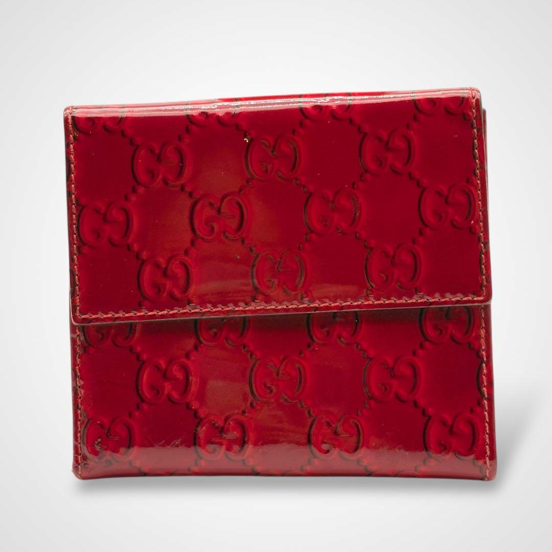 美品✨GUCCI グッチ ハート GG柄 二つ折り財布 レッド 赤 レザー