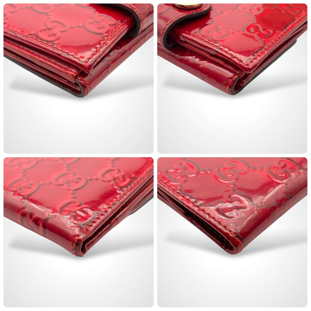 美品✨GUCCI グッチ ハート GG柄 二つ折り財布 レッド 赤 レザー