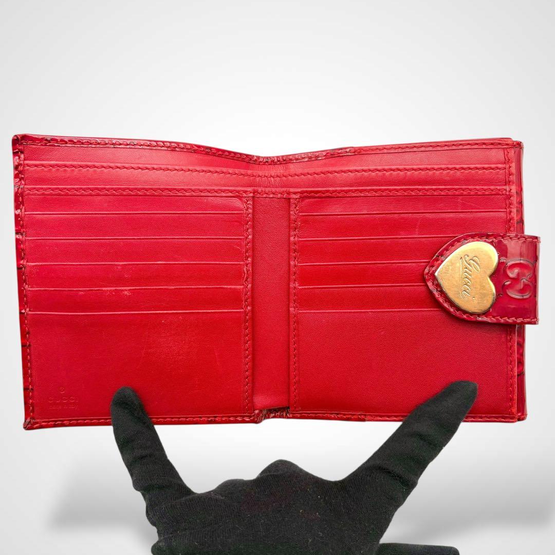 美品✨GUCCI グッチ ハート GG柄 二つ折り財布 レッド 赤 レザー