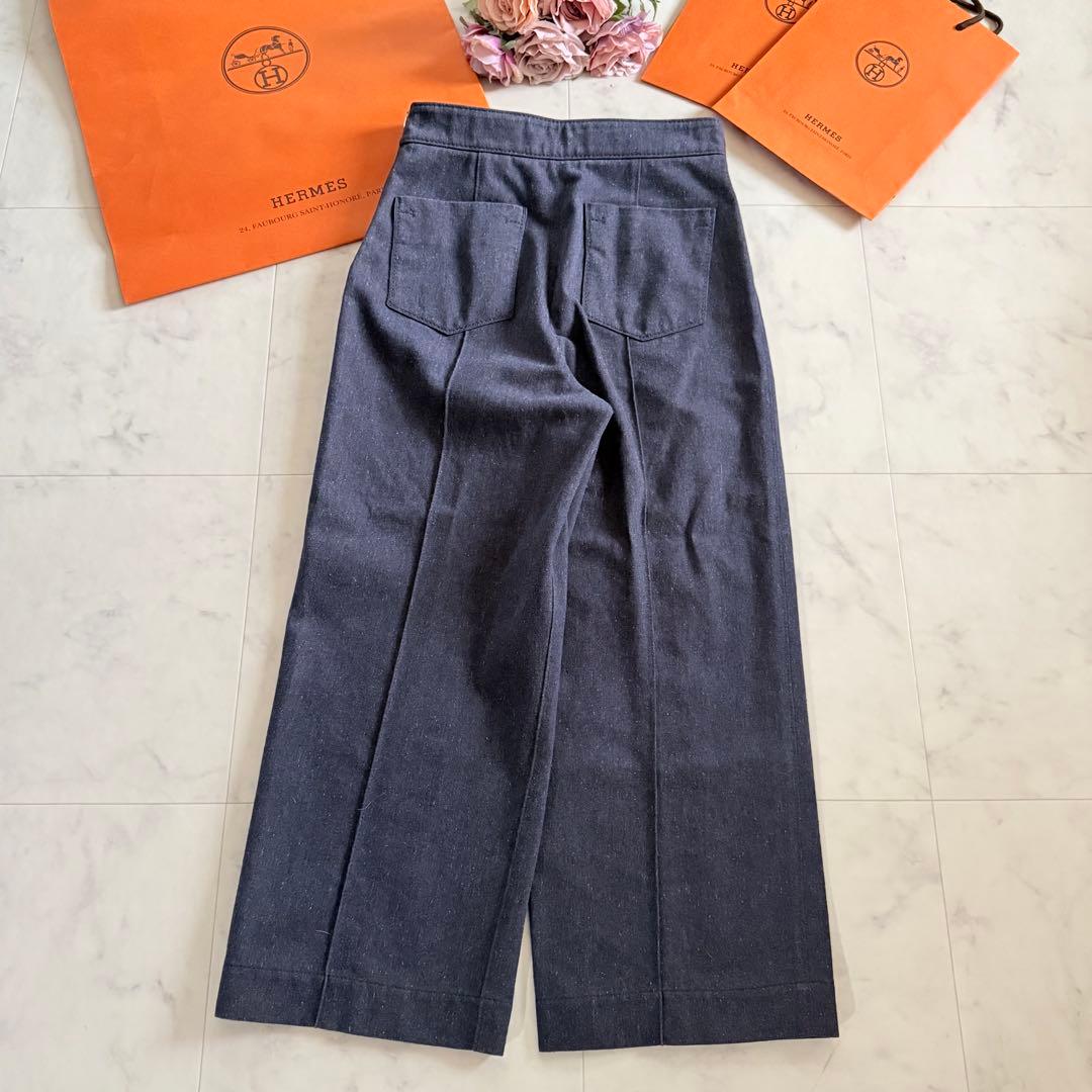 極美品★HERMES デニムパンツ レザーベルトチャーム付き センタータック34