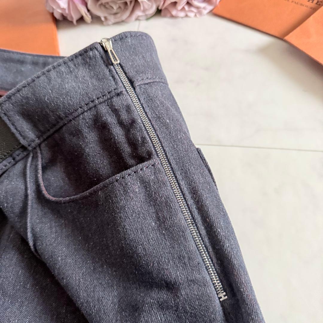 極美品★HERMES デニムパンツ レザーベルトチャーム付き センタータック34