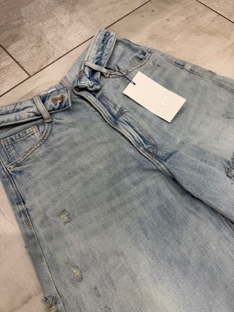 TRF ミッドライズ折り返しウエストデニムパンツ zara
