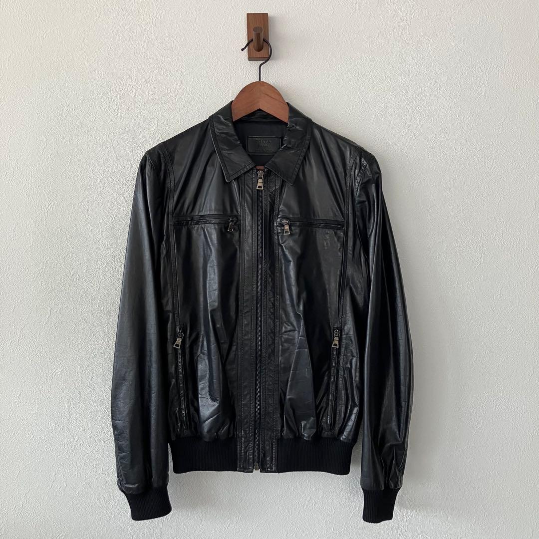 09 PRADA MILANO ITALY製 レザーライダース/ブルゾン/44