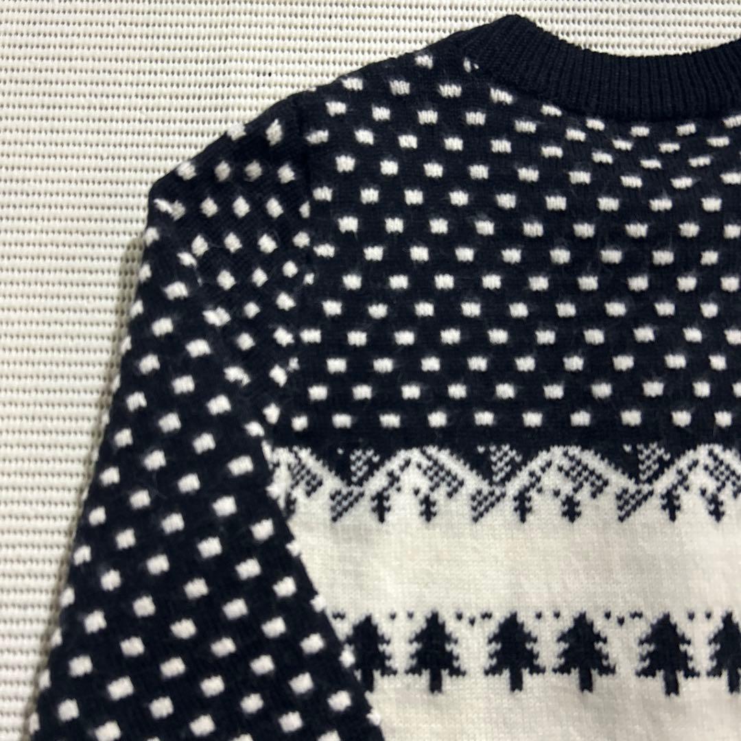 W1283◆美品 札幌 ひつじや 手編み ニット カーディガン 紺 ノルディック
