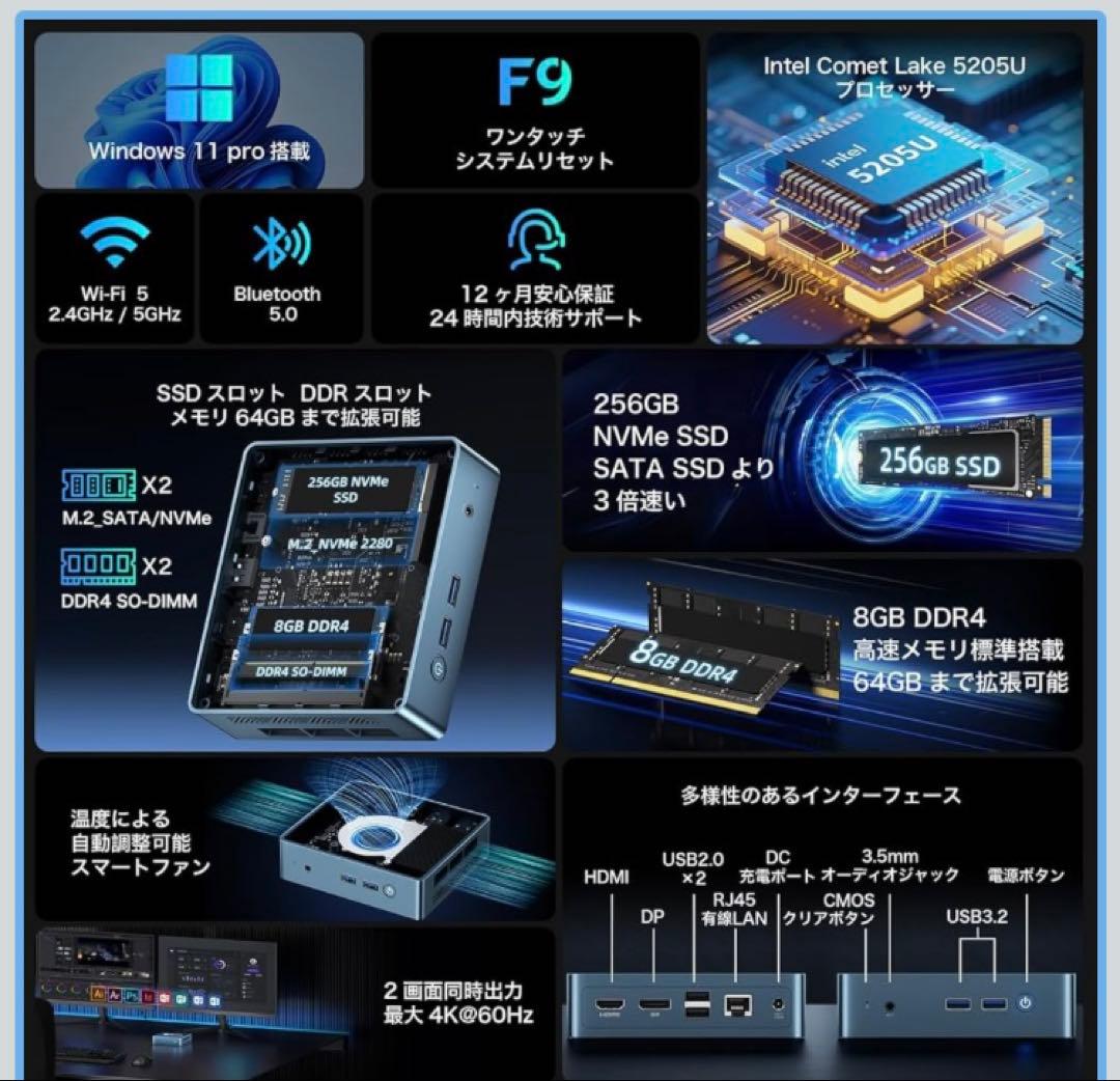Bmax B2 PowerミニPC Win11 Pro 8GB/256GB 新品