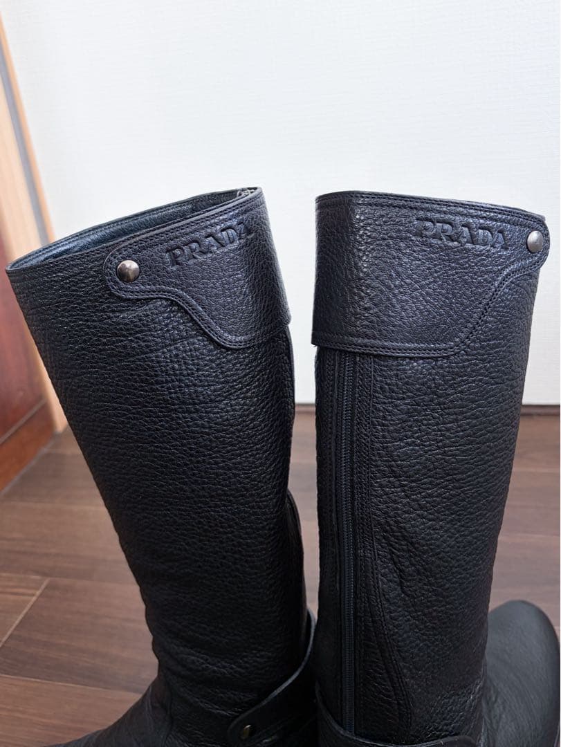 PRADA レザー ロングブーツ ブラック　25.5cm