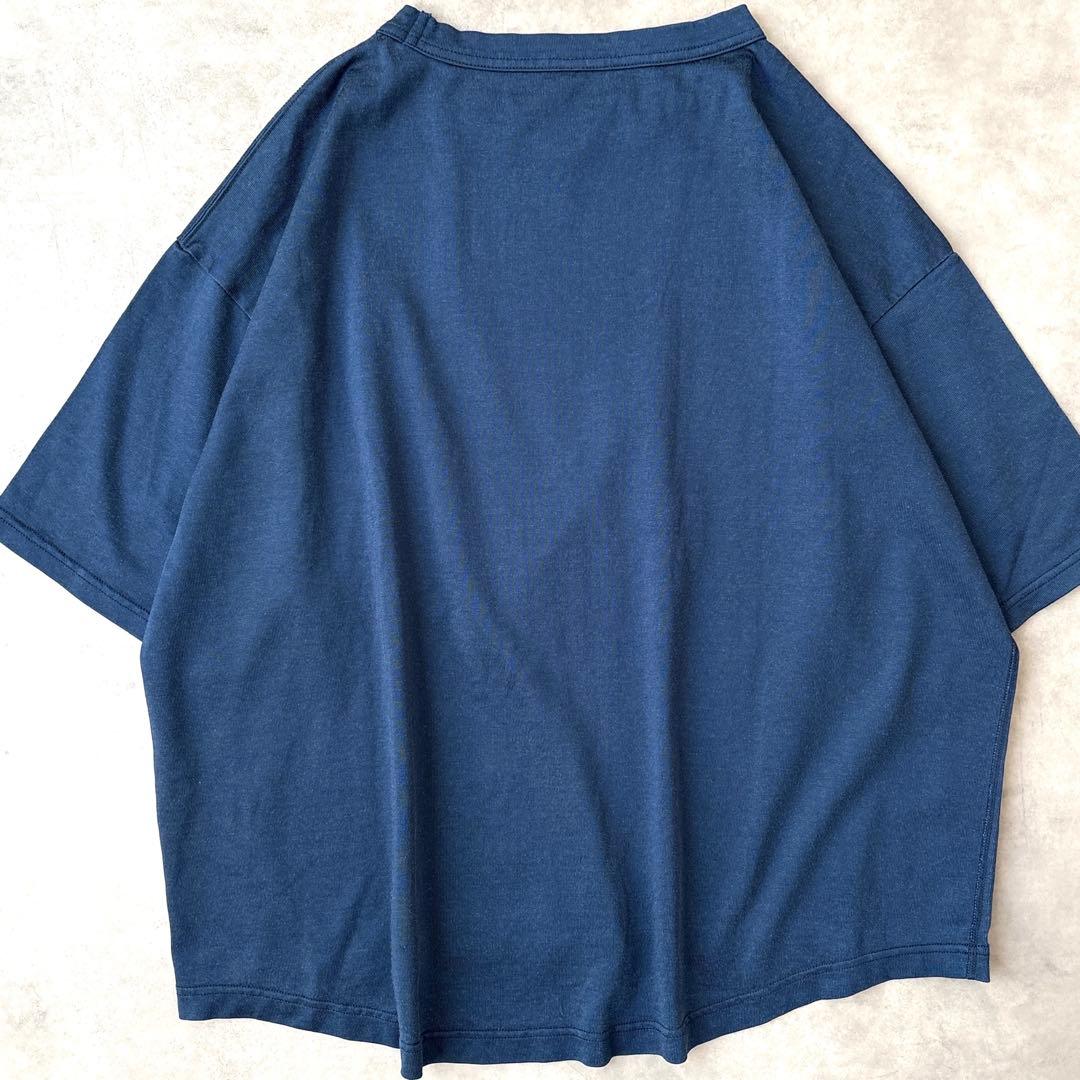 45R レーヨン天竺 ネイビー 青 Tシャツ コットン 綿 刺繍入り ゆったり