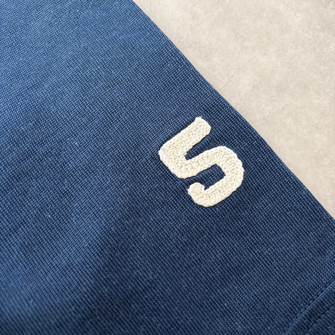 45R レーヨン天竺 ネイビー 青 Tシャツ コットン 綿 刺繍入り ゆったり