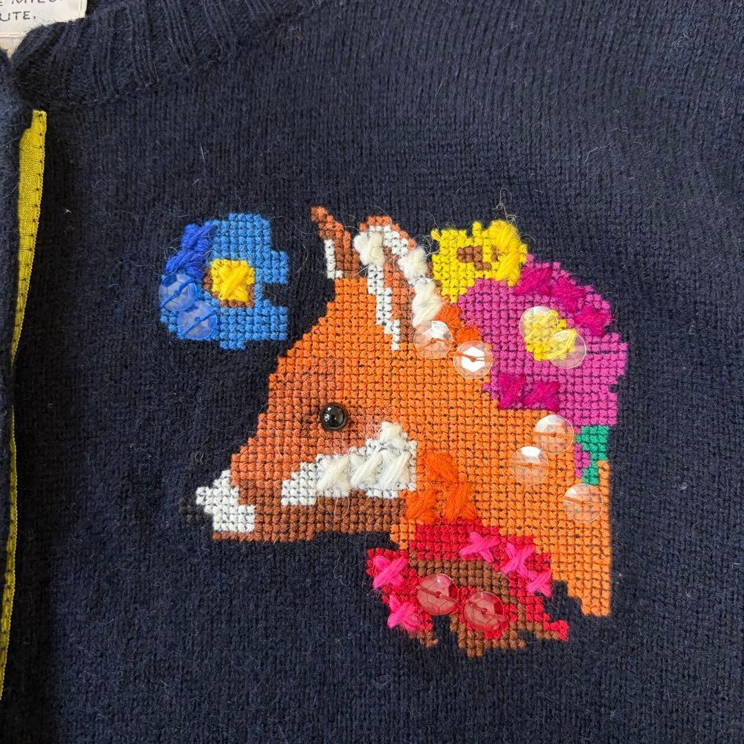 MUVEILミュベール キツネ刺繍 パールボタンニットカーディガン