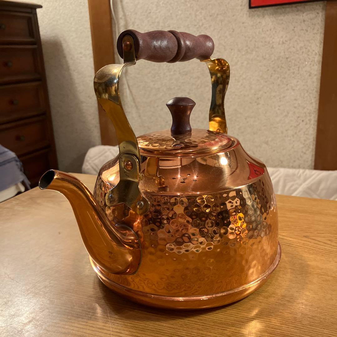 【美品】「茶寮」銅製ハンマードやかん　星野器物