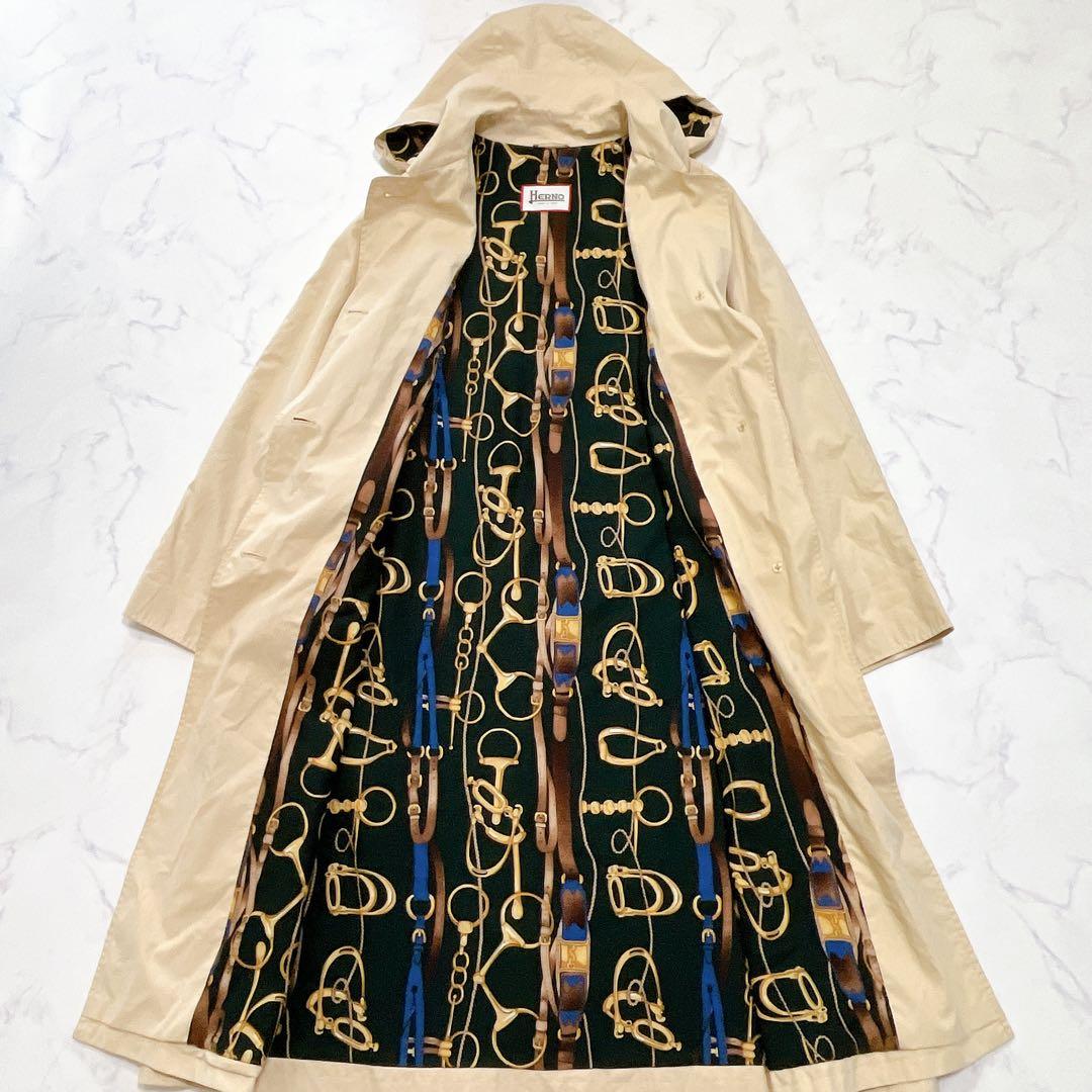 美品✨HERNO スプリングコート はおり ベルト チェーン柄裏地 フード