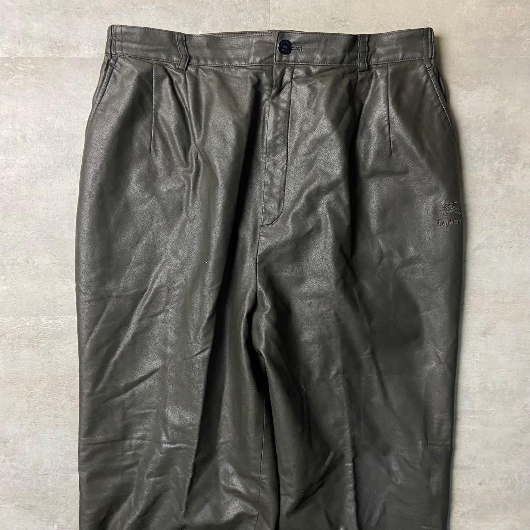 BURBERRYS フェイクレザー ワイドスラックス タック入り