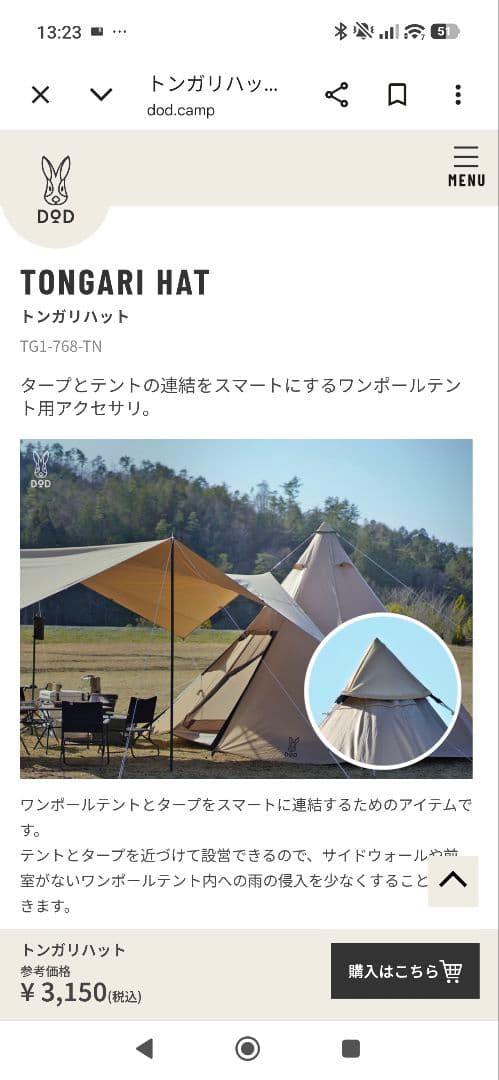 DOD ONE POLE TENT (M)　ヘキサタープ　マット　トンガリハット