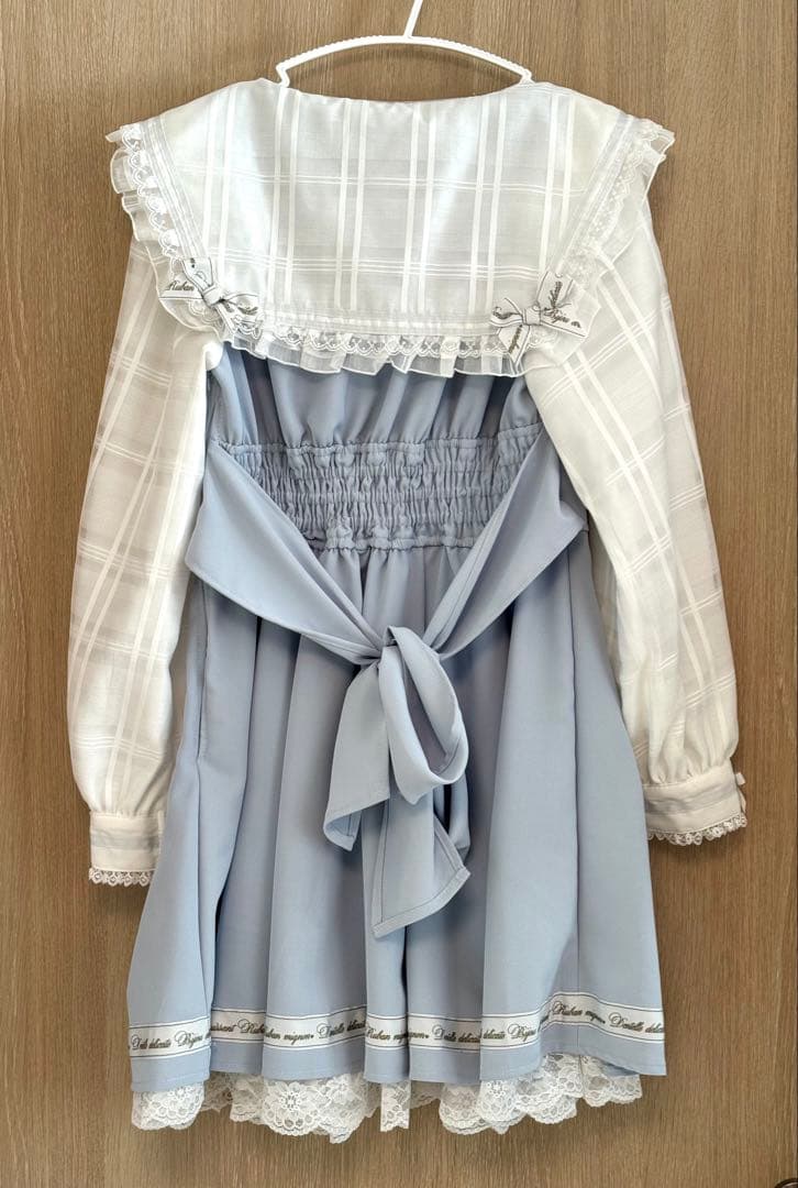 LIZLISA メッセージチェックセーラーワンピース ブルー 長袖