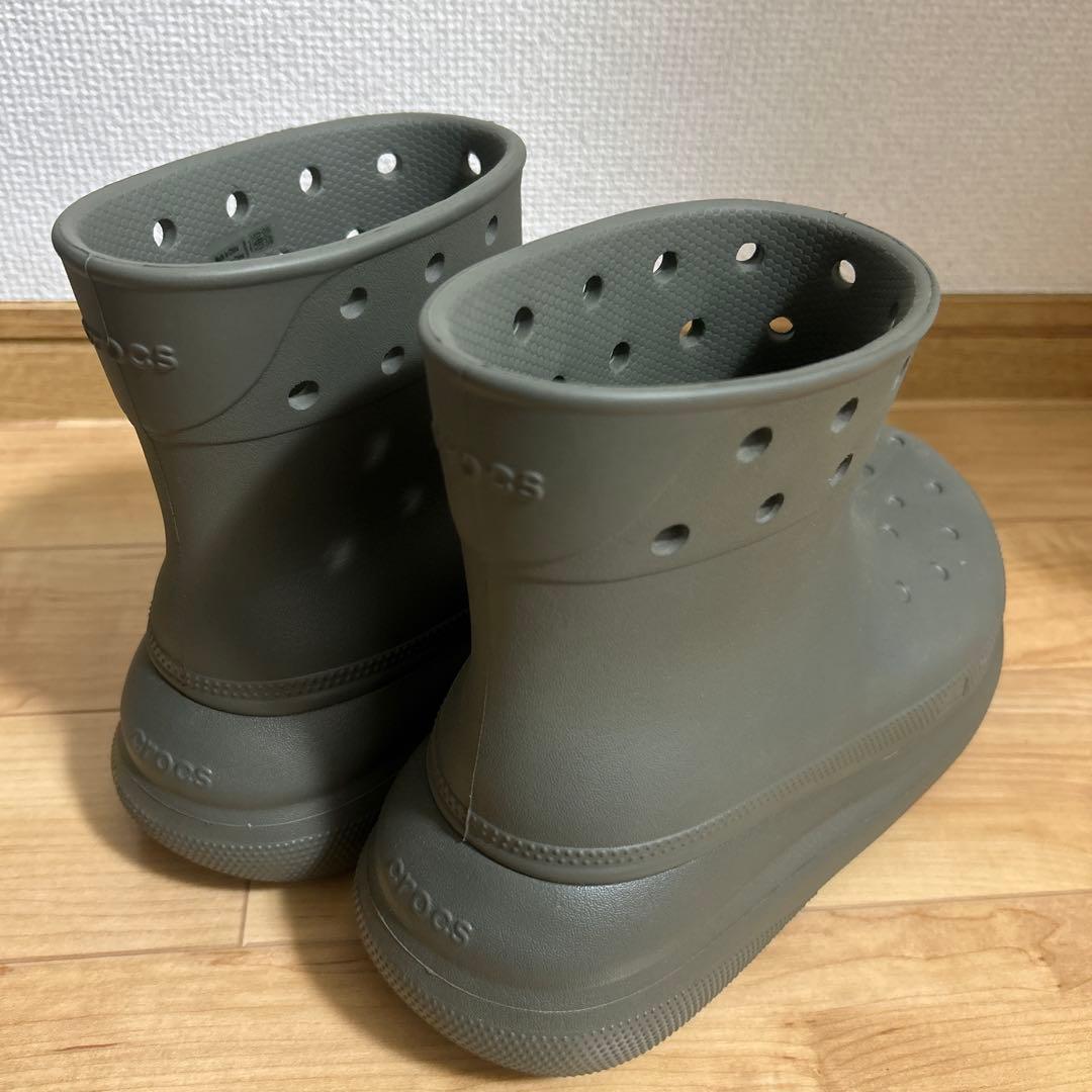 美品　クロックス　Crocs クラッシュ　レイン　ブーツ　24センチ　　カーキ