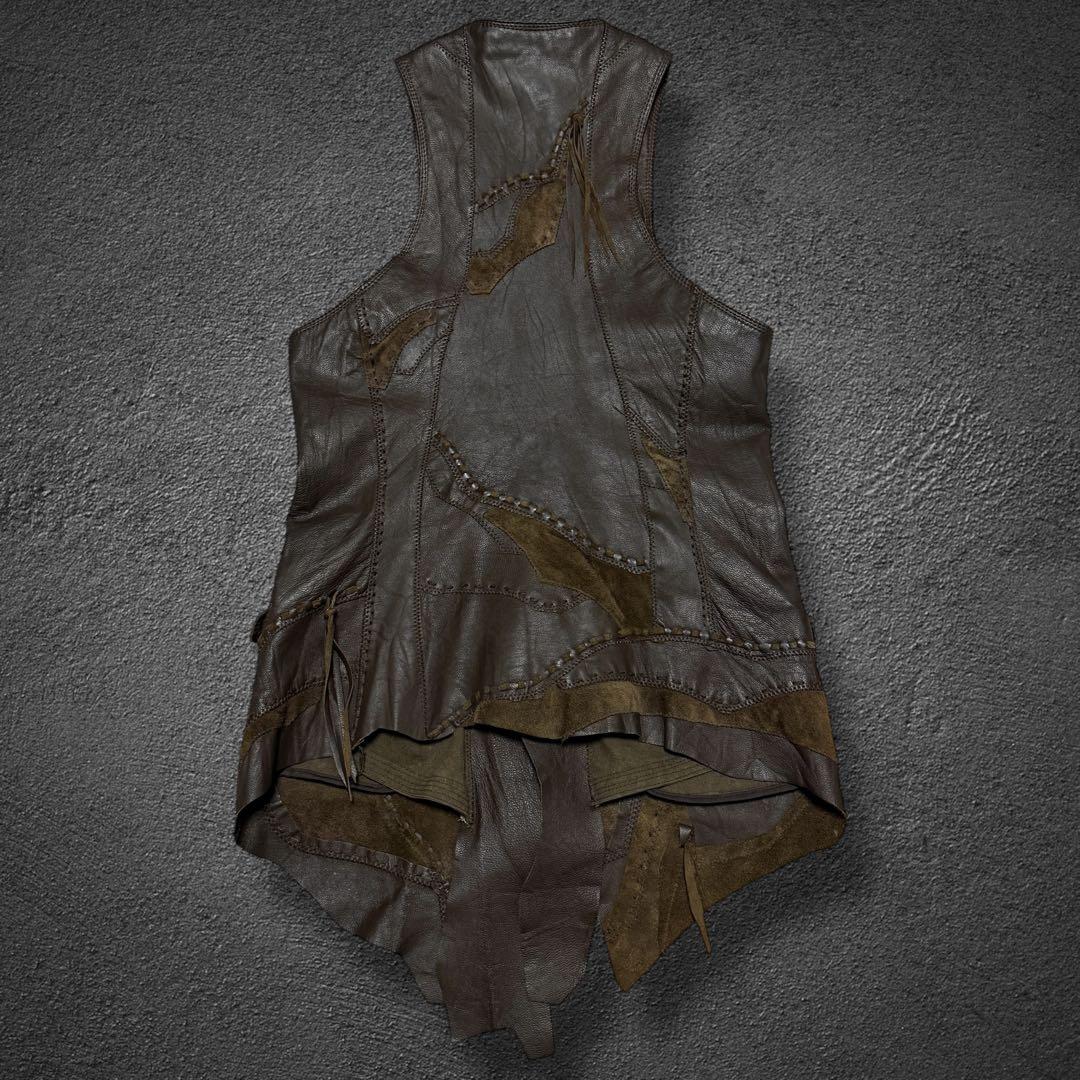トップス goa goat leather patchwork cutoff vest