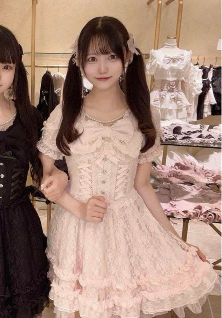 LIZLISA ダブルレースアップリボンワンピース ピンク