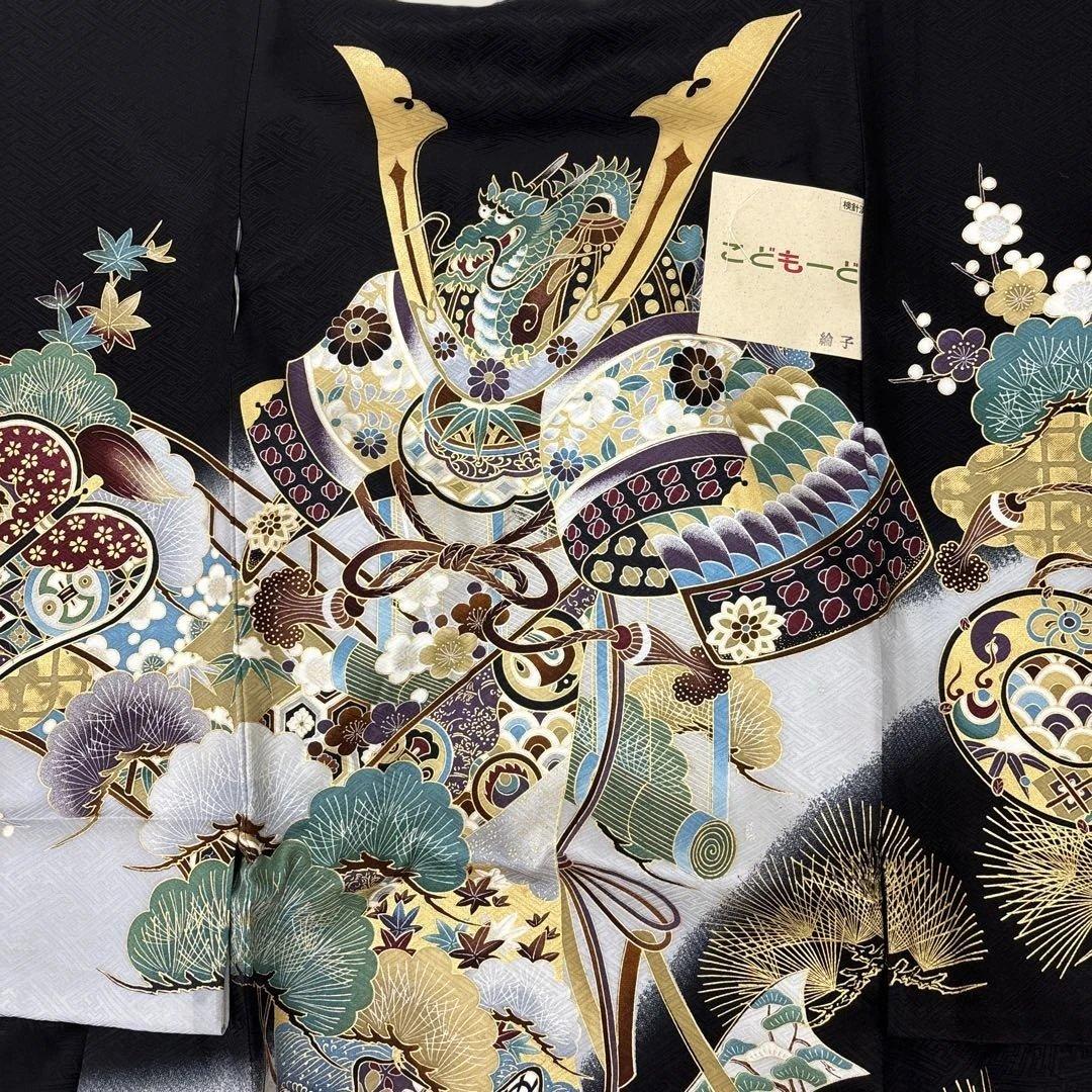 新品「最高級品」男子正絹産着祝着京友禅豪華多色本金加工染、特選大将兜龍に祝熨斗文