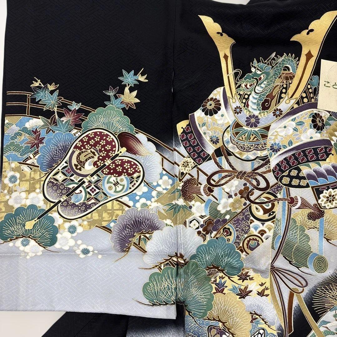 新品「最高級品」男子正絹産着祝着京友禅豪華多色本金加工染、特選大将兜龍に祝熨斗文