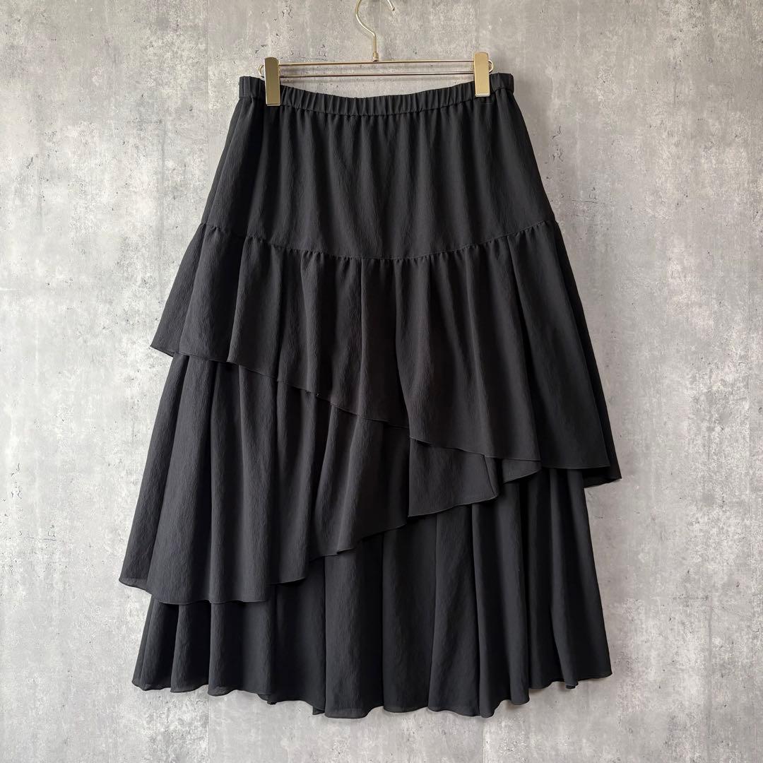 23区 エアリージョーゼット ティアード スカート 黒 大きいサイズ 46 新品