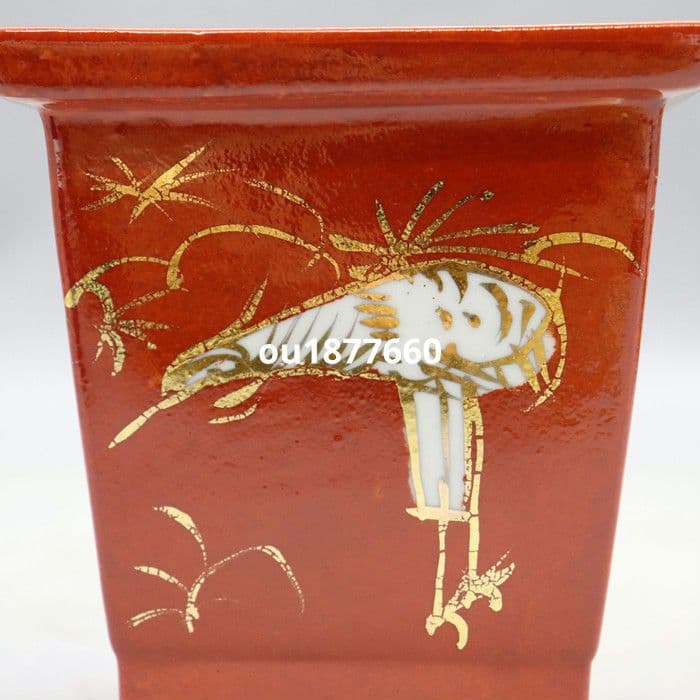 松鶴延年図四方鉢 盆栽鉢 山野草鉢 多肉植物植木鉢 小品大品盆栽鉢 陶器鉢置物