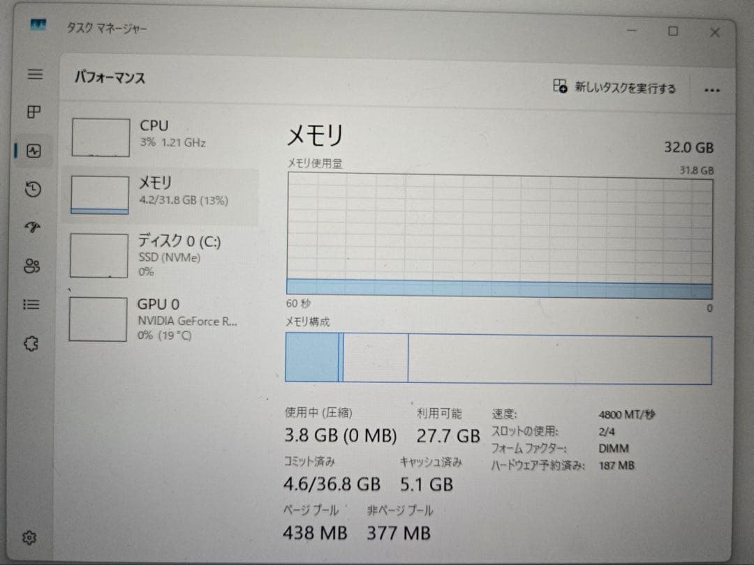 メモリーcrucial DDR5 16GB x2 4800 CL40