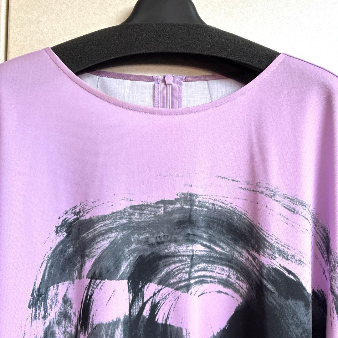 ヒロココシノ　アートプリント ラベンダー Tシャツ 半袖５部袖