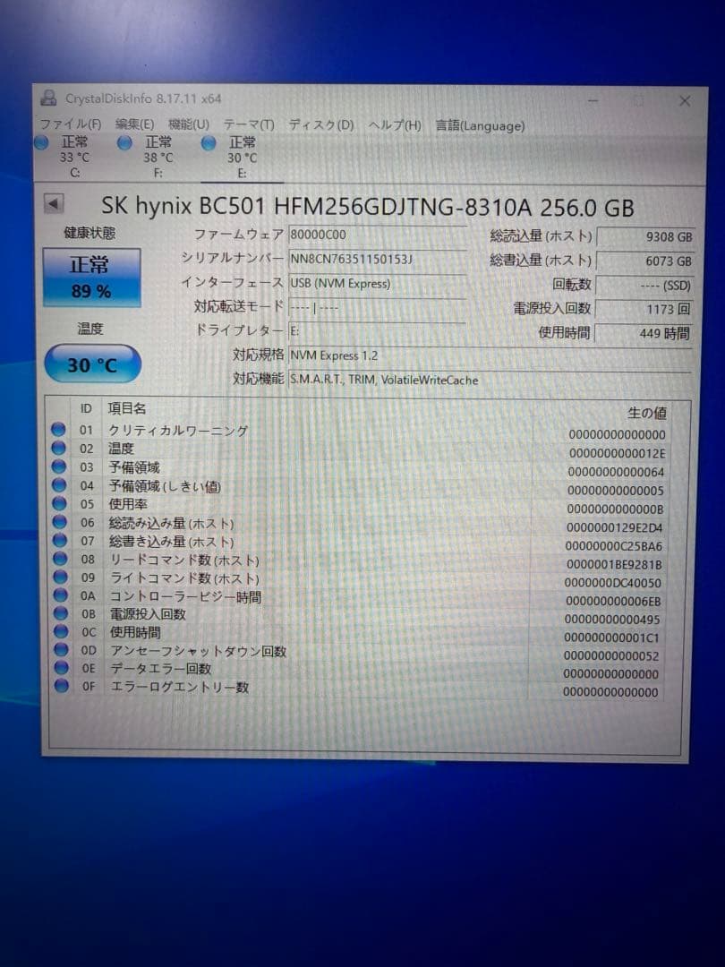 SK hynix BC501 256GB NVMe SSD 5枚