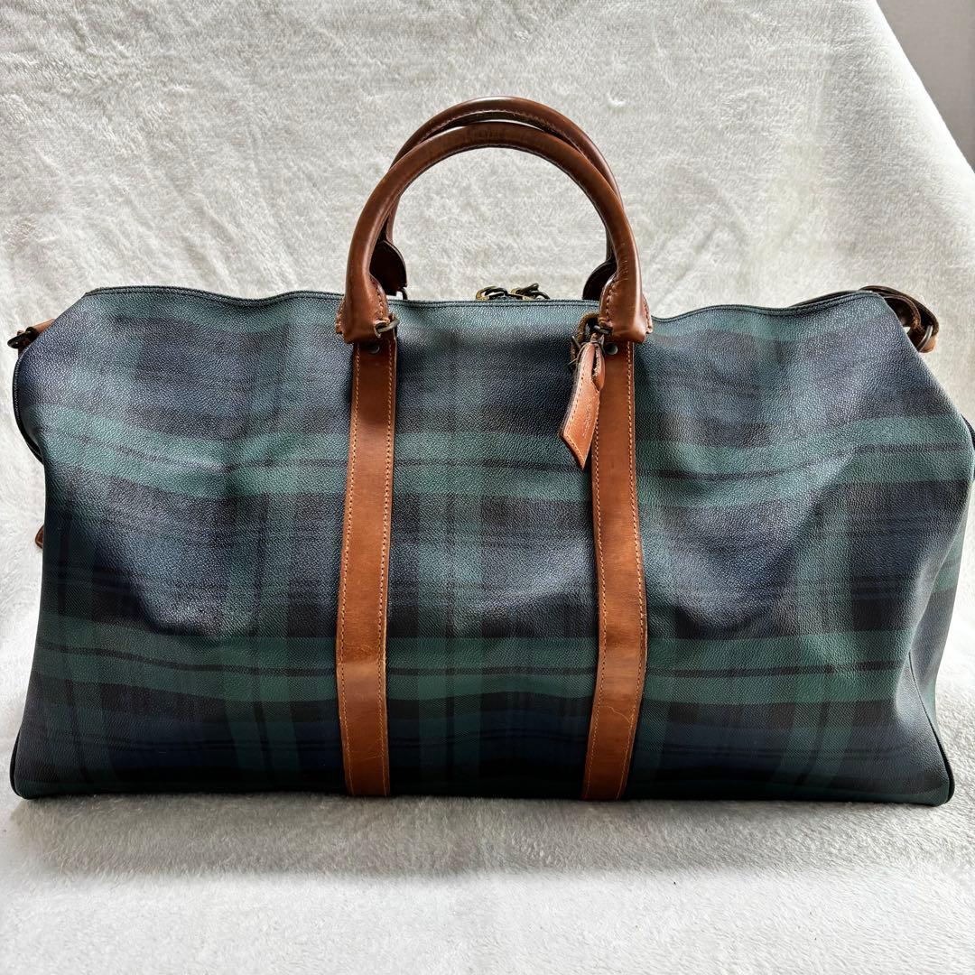 美品 ポロラルフローレン ブラックウォッチ 2WAY ボストンバッグ グリーン