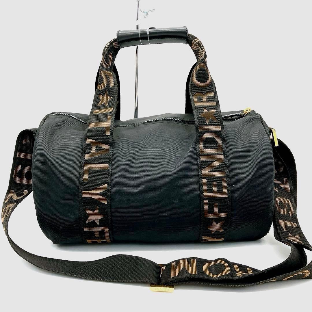 【FENDI】2wayバッグ ミニボストンバッグ　ロゴライン ナイロン　ブラック