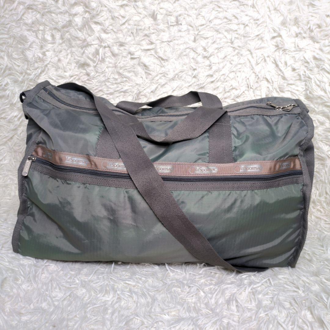 【美品】レスポートサック2wayボストンバッグ カーキ　無地　ポーチ　鍵付き