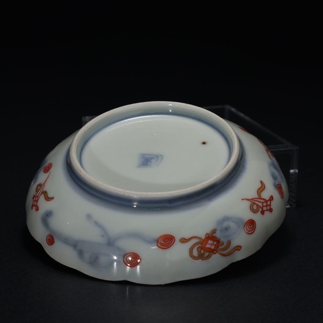 伊万里金襴手花に鳥籠図小皿2枚 ∅11cm　古伊万里　通りものR1356w2ダF
