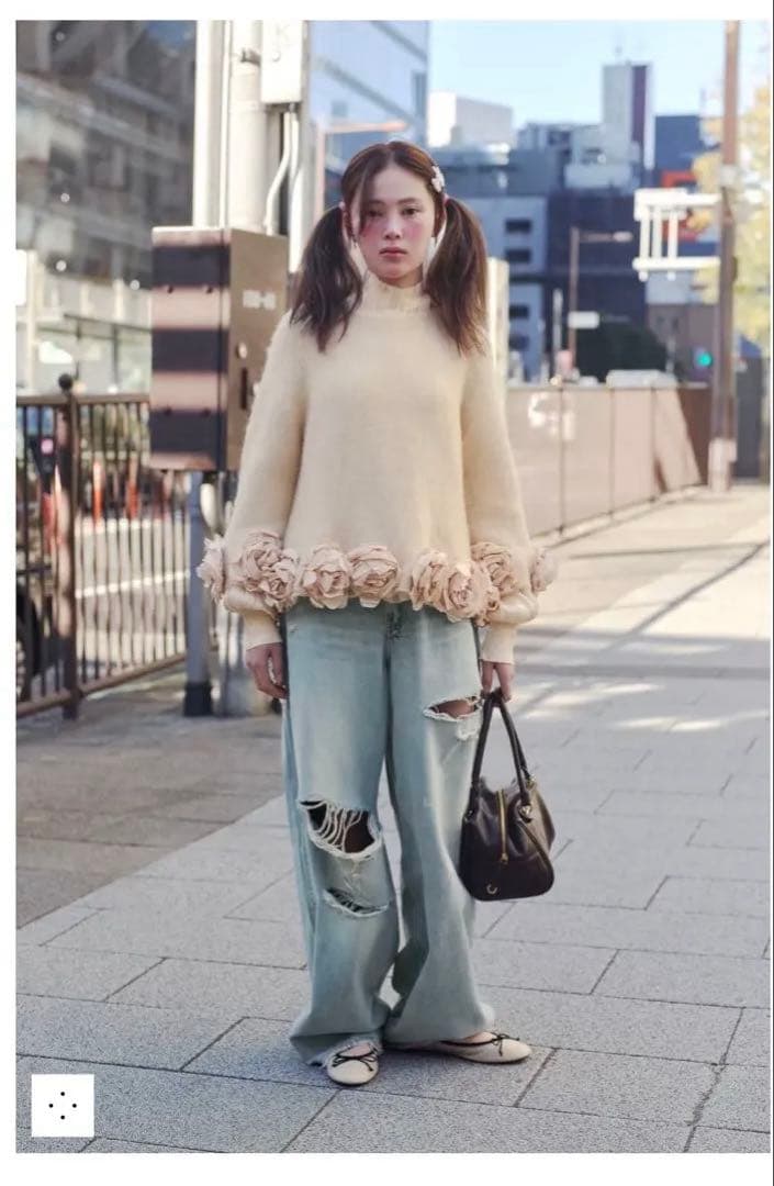 TRF ミッドライズ折り返しウエストデニムパンツ　34