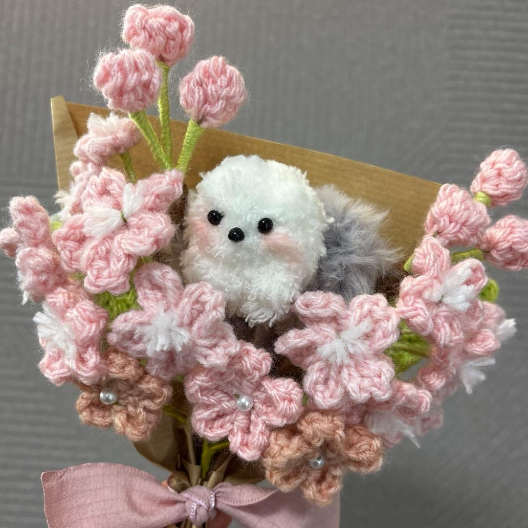 オーダーアニマルブーケ　枯れない花　桜　八重桜　シマエナガ　トイプー