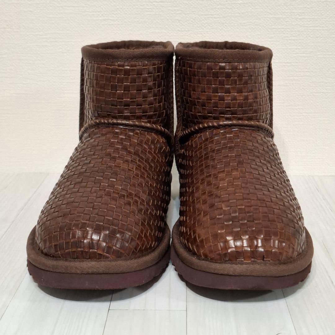 未使用級 UGG ブラウン レザー ムートンブーツ 22cm 編み込み 試着のみ
