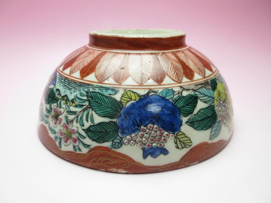 時代物 九谷 花鳥紋 梅 孔雀 色絵 中鉢 TN 85 70816