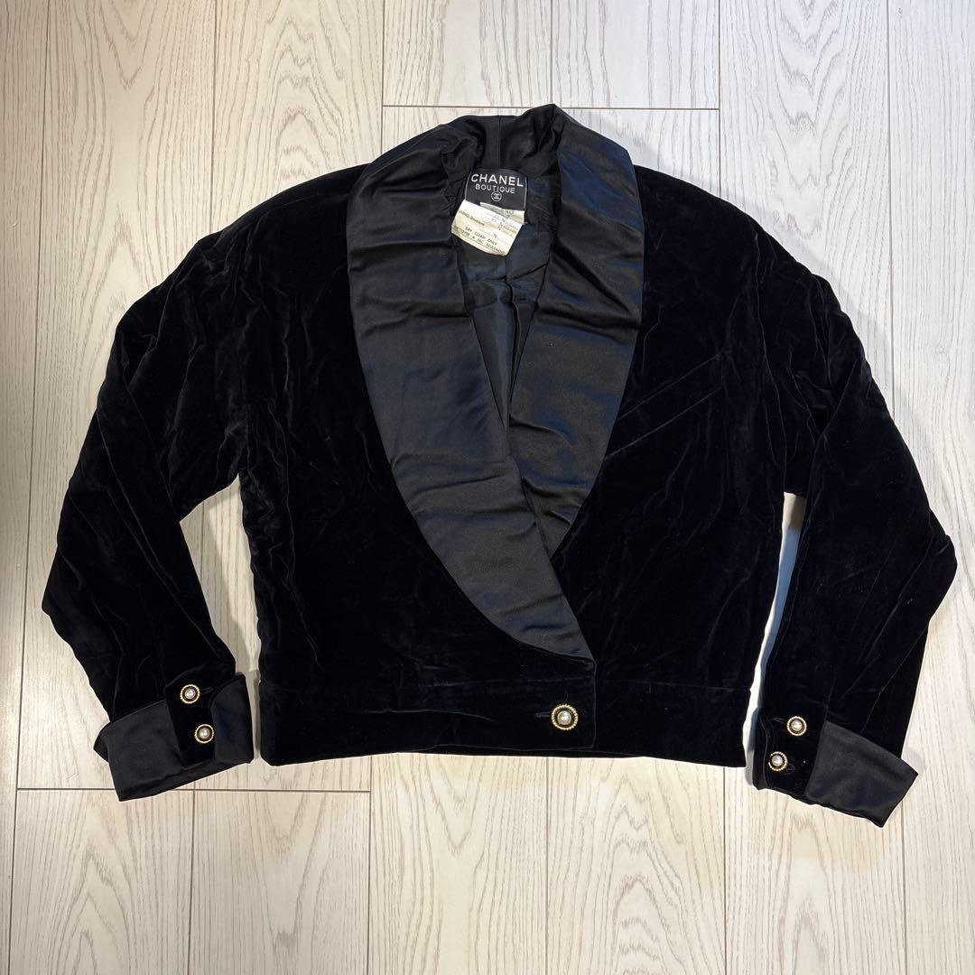 VINTAGE CHANEL ベルベットテーラードジャケット ブラック