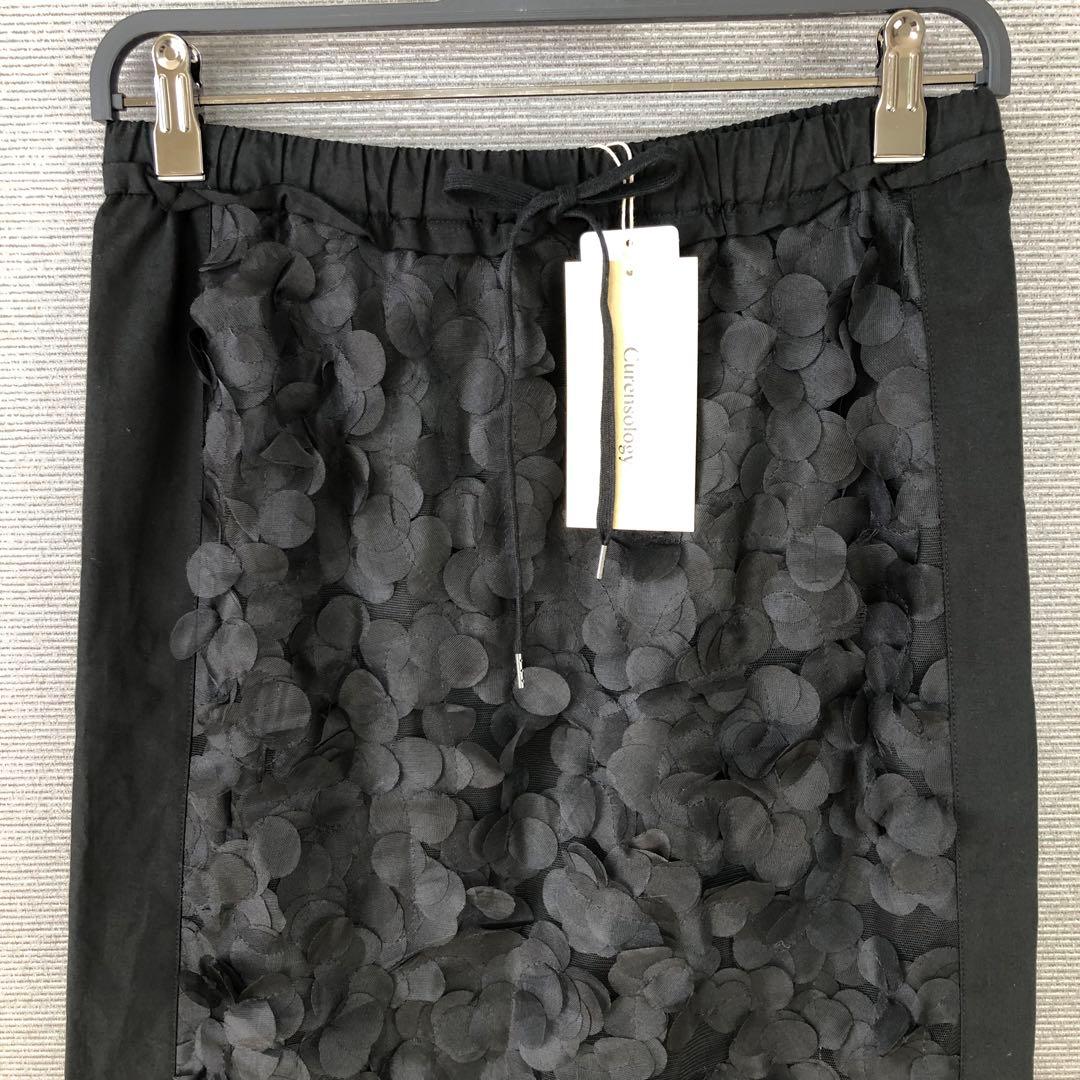 未使用品 Curensology ドットチュールタイトスカート F ブラック