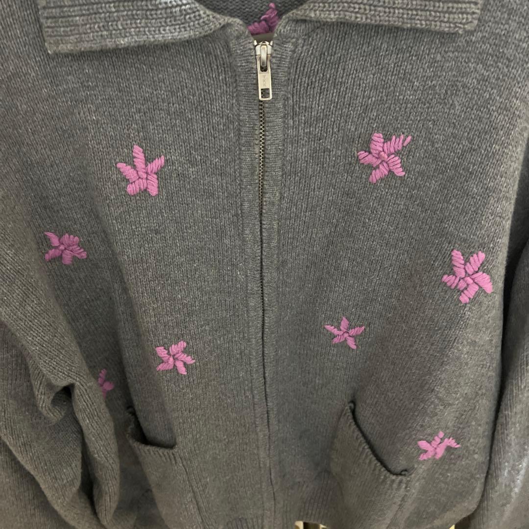 TINA:JOJUN グレー 花柄刺繍 カーディガン