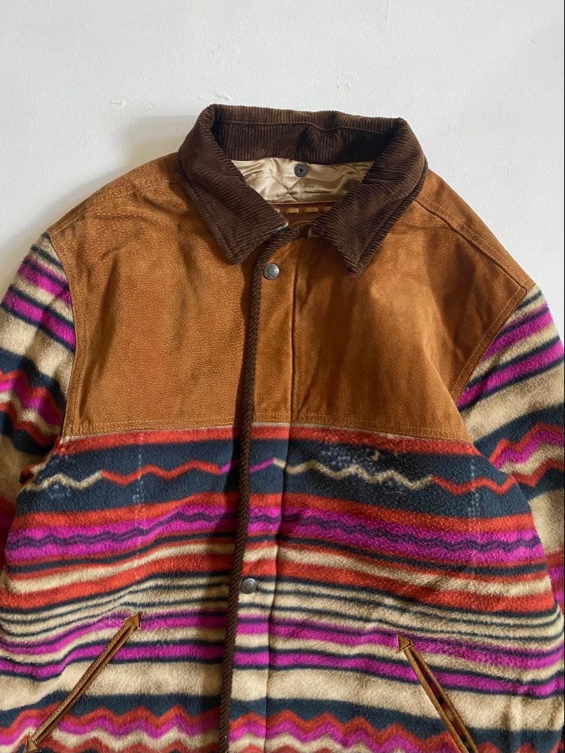 90s- leather×fleece coverall jacket