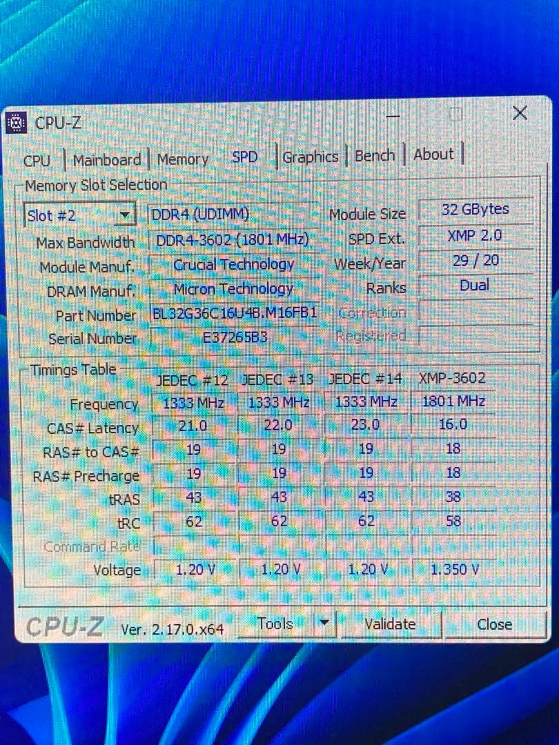 メモリー Crucial Ballistix DDR4-3600 64GB 32GBx2