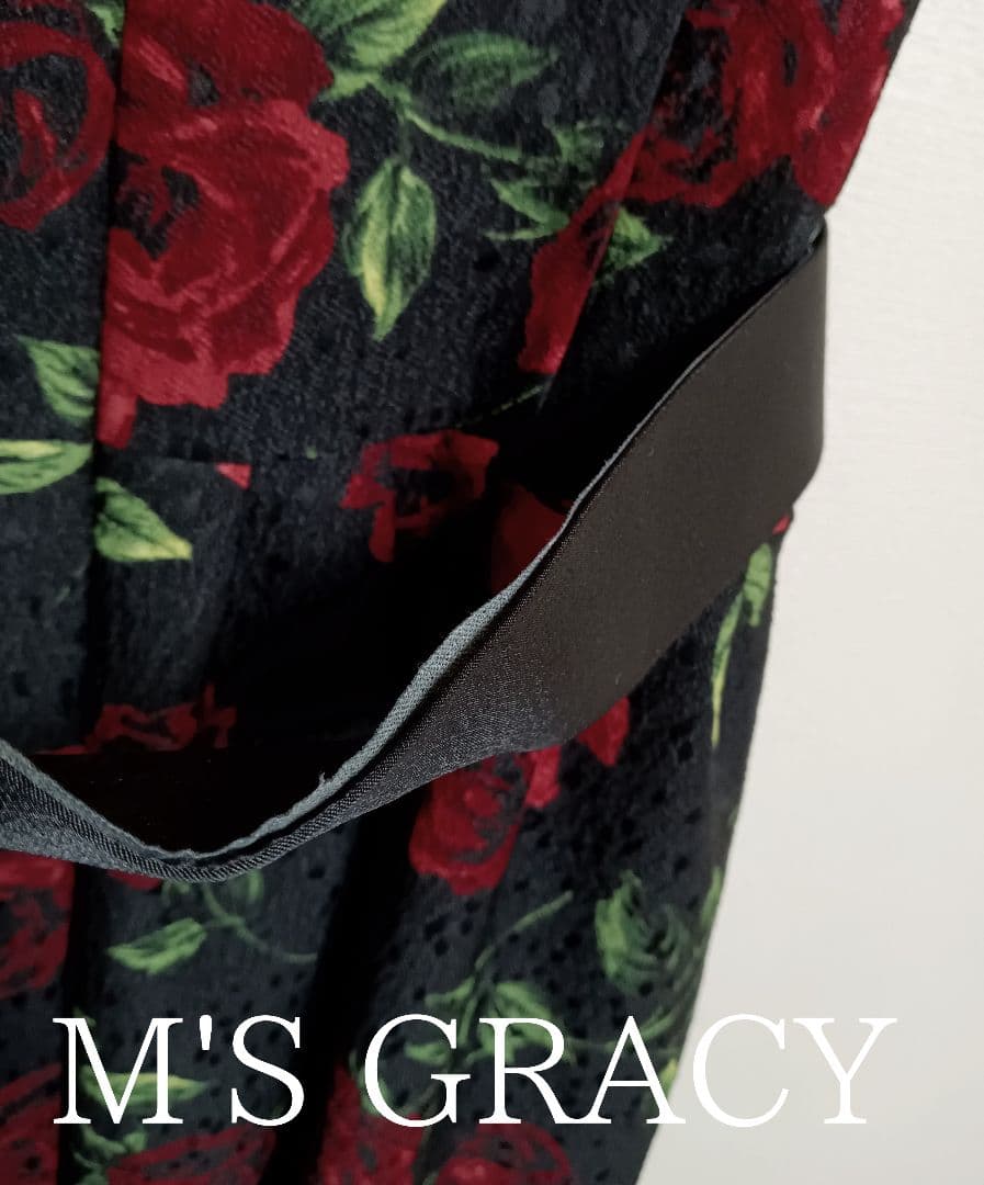 M'S GRACY カタログ掲載 バラ柄ワンピース リボンベルト付き