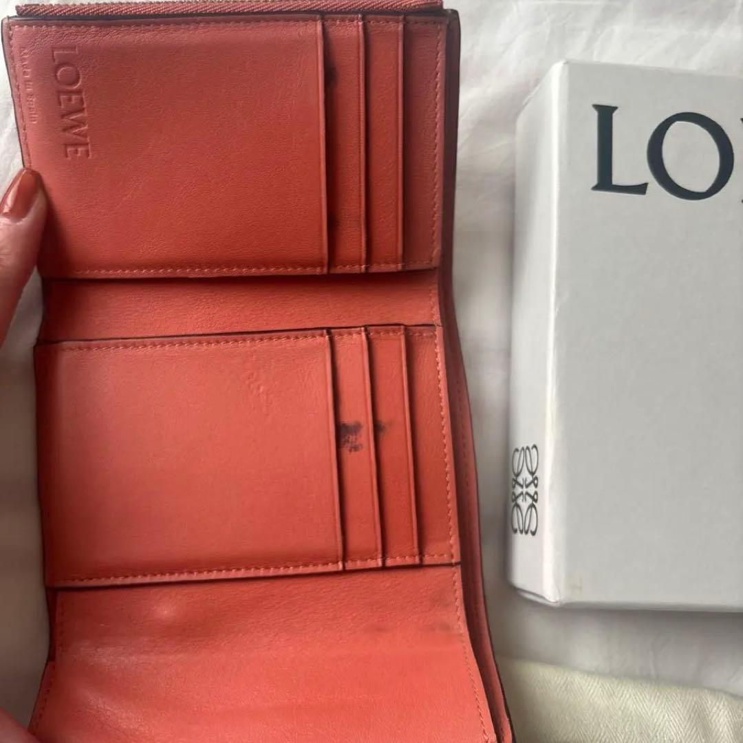 LOEWE トライフォールドウォレット 三つ折り財布 リボン グレージュ レザー